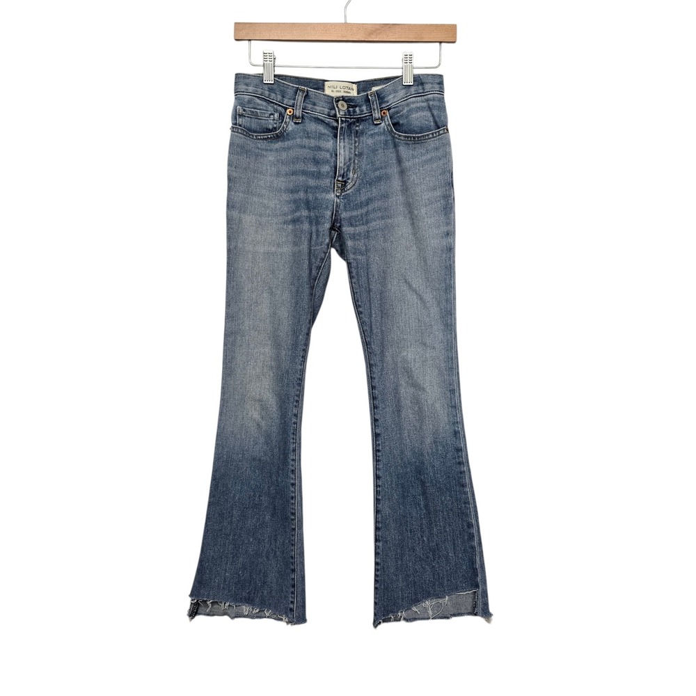 Nili Lotan Vianca Venice Wash Ankle Flare Jeans with Raw Hem